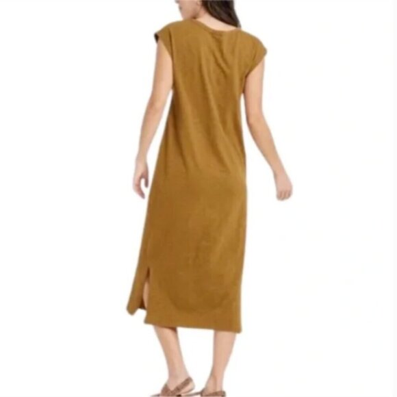 Universal Thread Casual Tee-Shirt Midi Dress Sz S Mustard Yellow/Brown #347H - Picture 7 of 9